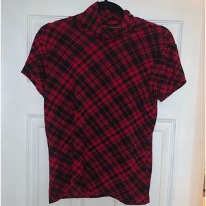 Red black plaid short sleeve top